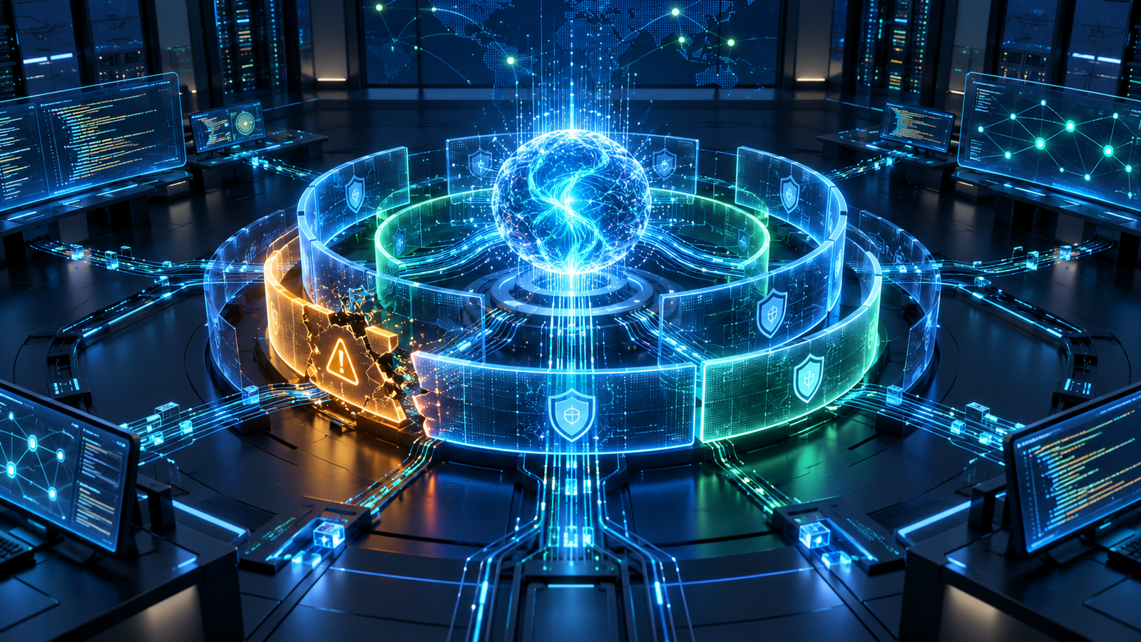 多層のAIエージェント監視を描いたTBN Growのオリジナル画像。オレンジの警告は弱体化した一層を示し、OpenAI公式図ではありません。